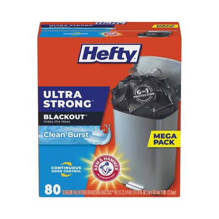 Hefty 13 gal Trash Bags, 23.75 in x 24.88 in, Standard-Duty, .9 Mil, Black, 240 PK E8-8353